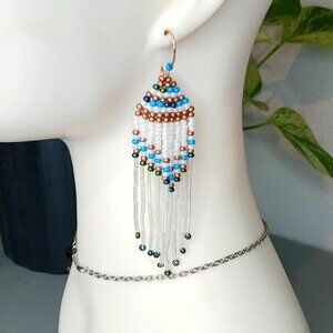 Boho Chic Seed Bead Dangle Earrings, Copper Jewelry, Statement Artisan 4"